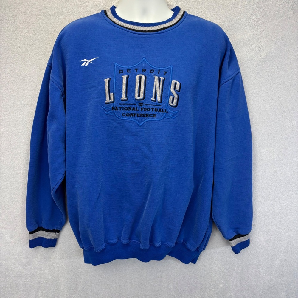 Vintage 90s Detroit Lions Reebok Proline Sweatshirt Mens XL Blue Embroidered